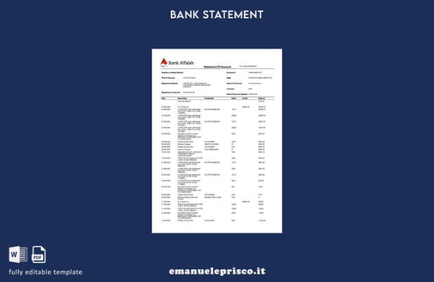 modello word di estratto conto stile verificato Pakistan Bank Alfalah